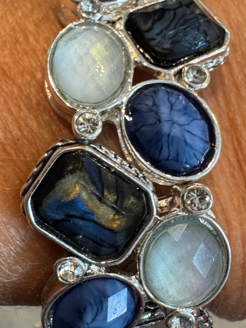 Silver-Tone Blue & Moonstone Multi-Stone Bracelet